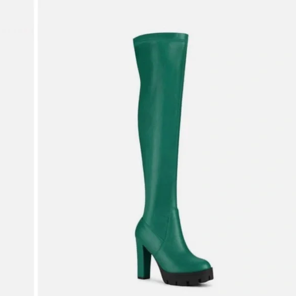 Green High Heel Over-the-Knee Boots - Picture 3 of 7